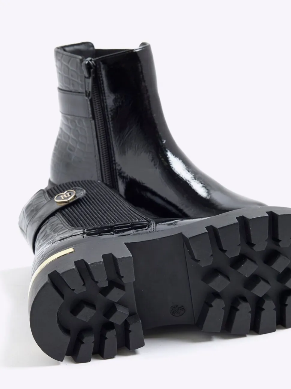 River Island Patent Heart Strap Chelsea Boots