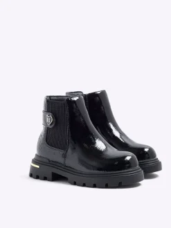 River Island Patent Heart Print Strap Chelsea Boots