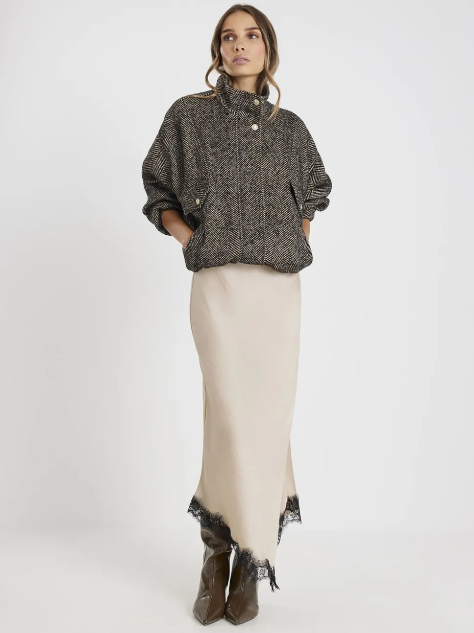 River Island Satin Skirt With Lace
