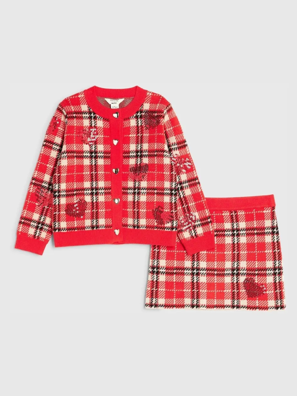 River Island Tartan Sequin Cardigan & Skirt Set