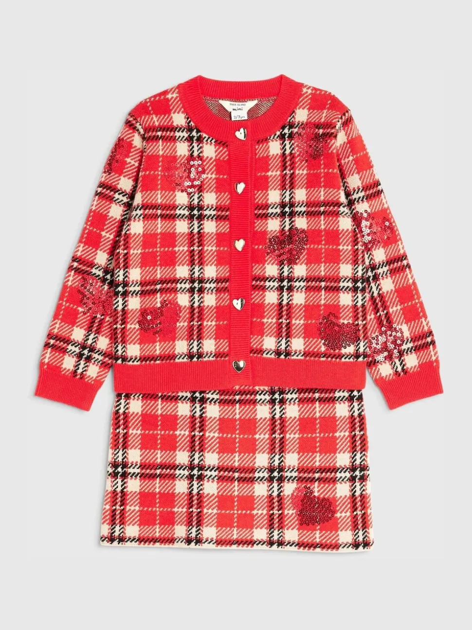 River Island Tartan Sequin Cardigan & Skirt Set