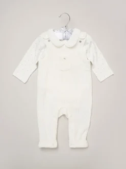 Rock-a-Bye Baby Boutique witte velours baby bretelbroeken en bodysuit set