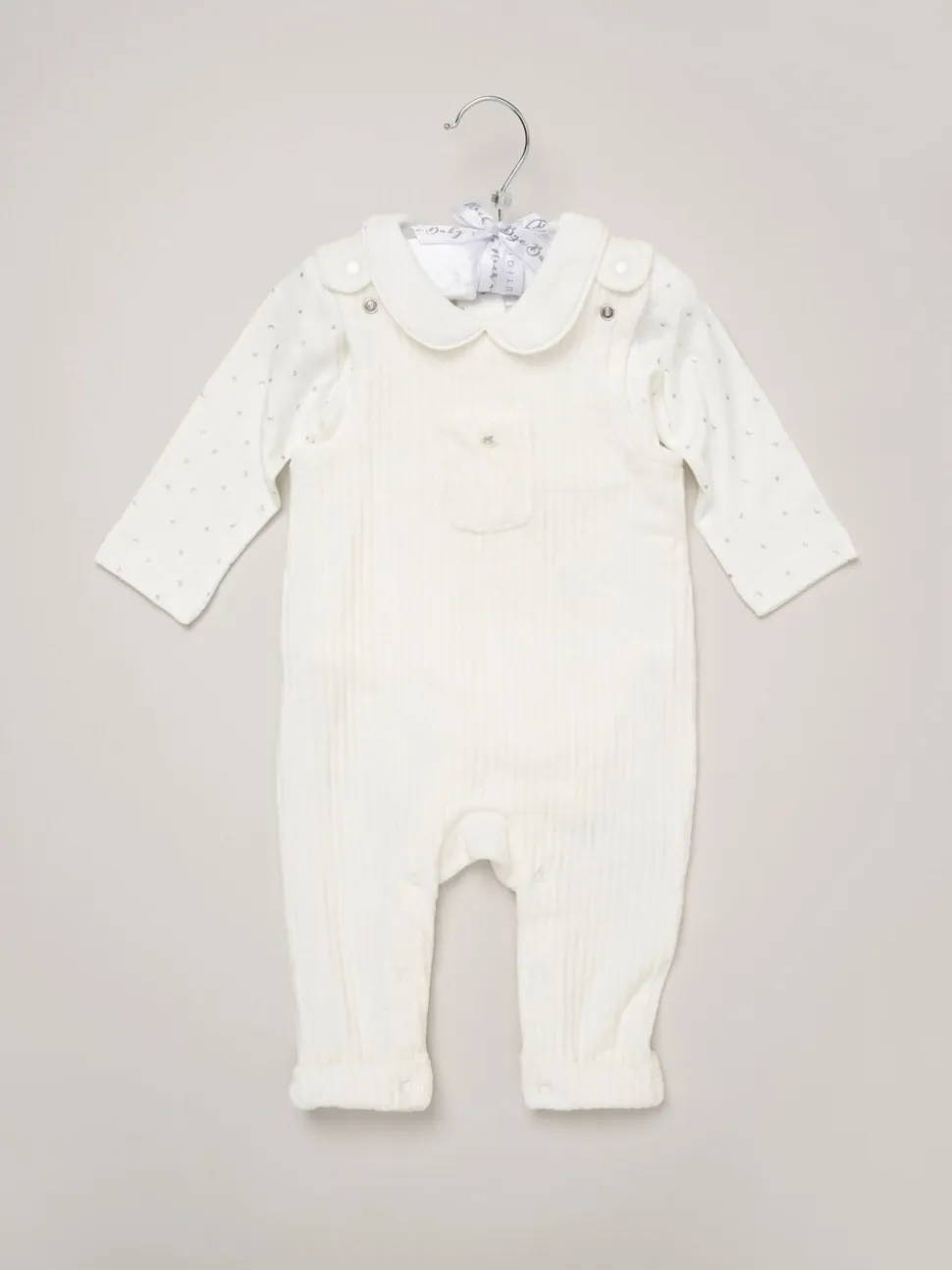 Rock-a-Bye Baby Boutique witte velours baby bretelbroeken en bodysuit set