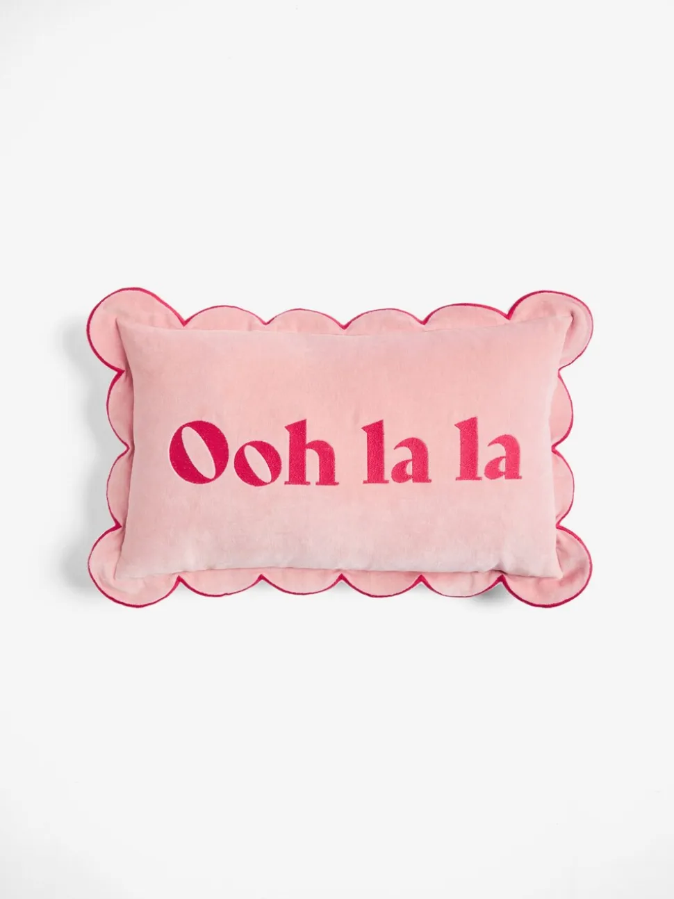 Rockett St George Ooh La La Scalloped Velvet Slogan Cushion