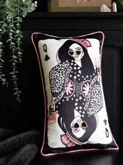 Rockett St George Queen Of Clubs fluwelen kussen met kralen