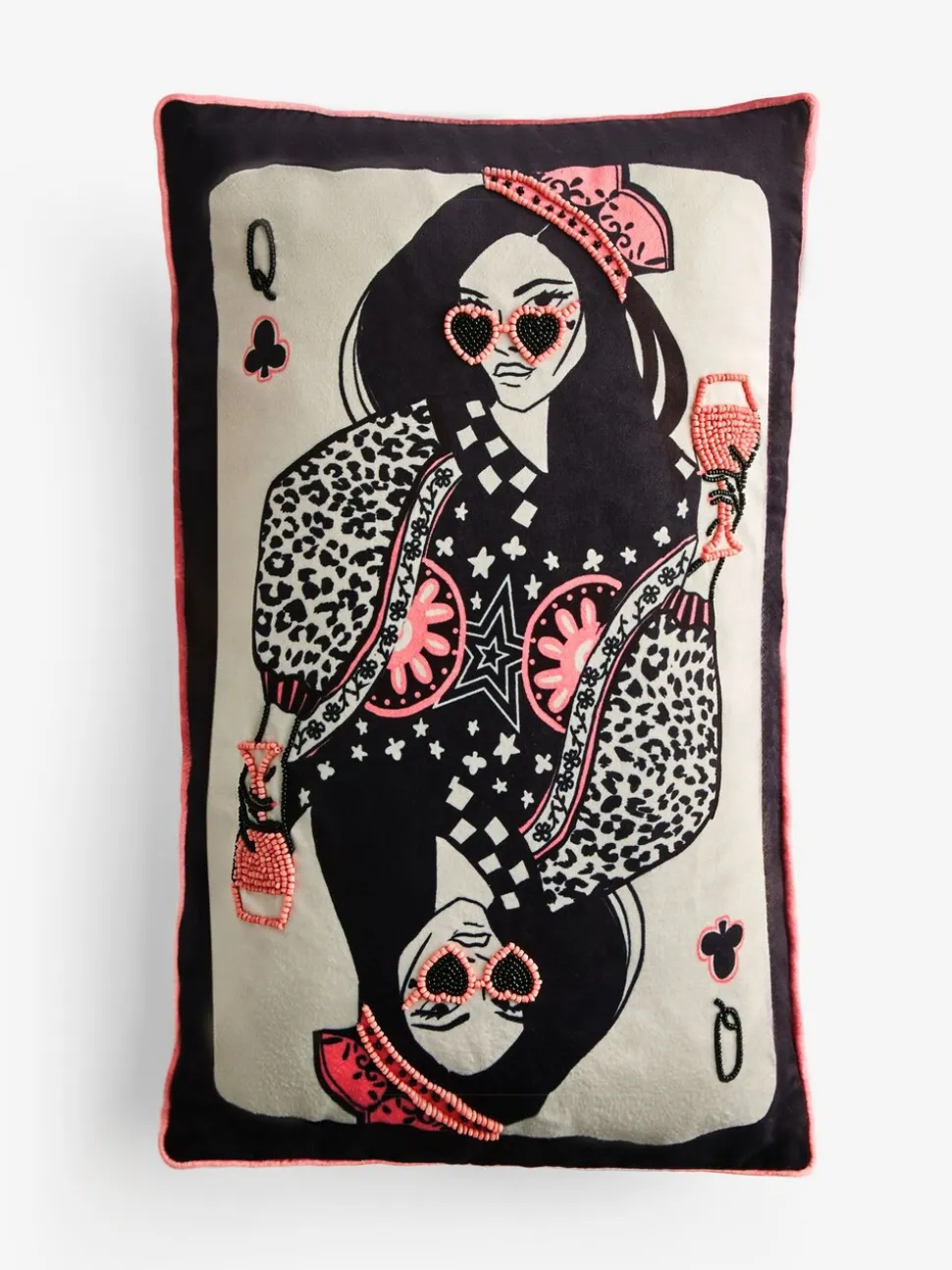 Rockett St George Queen Of Clubs fluwelen kussen met kralen