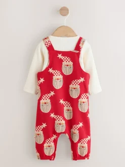 Rode kerstman - All-over Print Kerstmis Baby bretelbroekenset (0mnd-3jr)