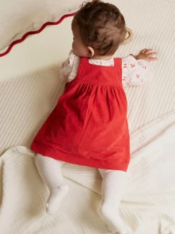 Rode strik - Set van corduroy pinafore, bodysuit met lange mouwen en maillot voor baby's (0mnd-2jr)