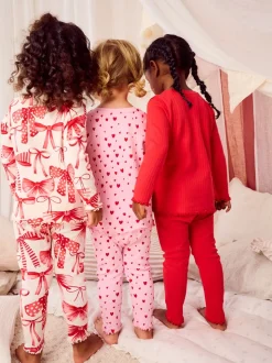 Rode strik/Hart - Verpakking van 3 knusse pyjama's (9 mnd-16 jr)