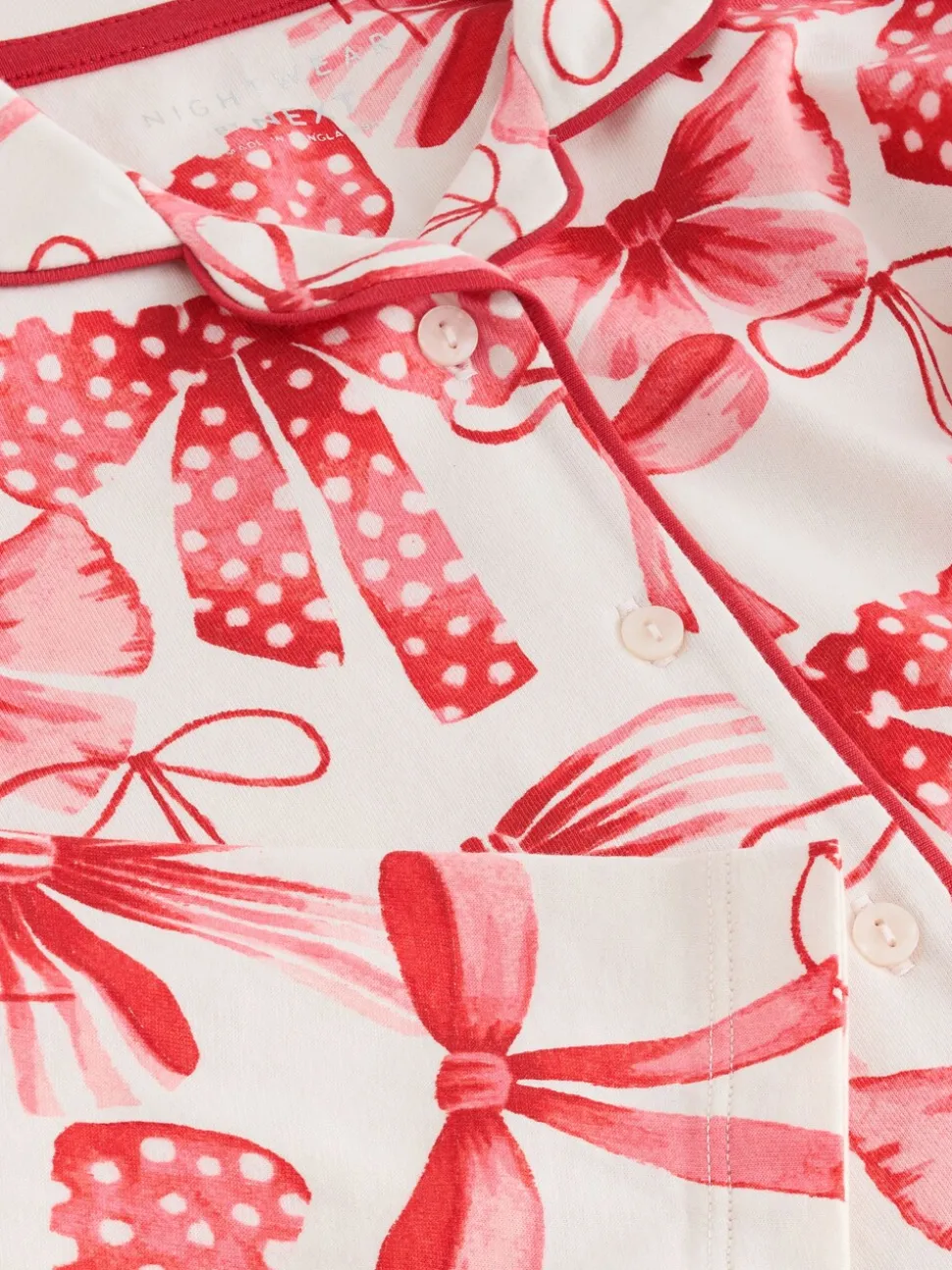 Rode/witte strik print - Pyjama met knoopsluiting (3-16jr)