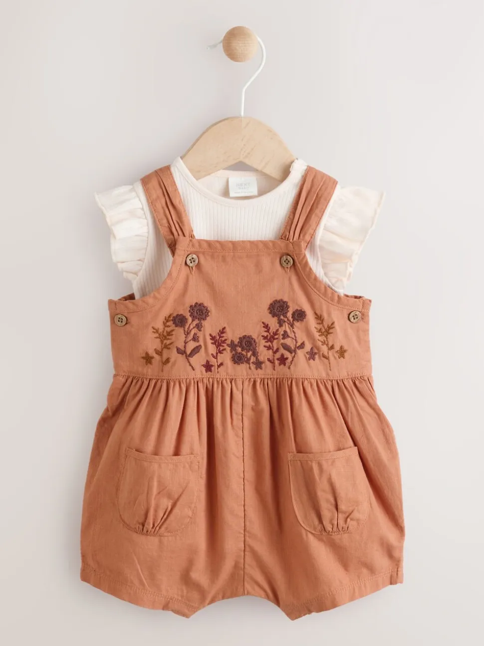 Roestbruin - Babyset van rompertje met korte mouwen en bretelbroek (0mnd -2jr)