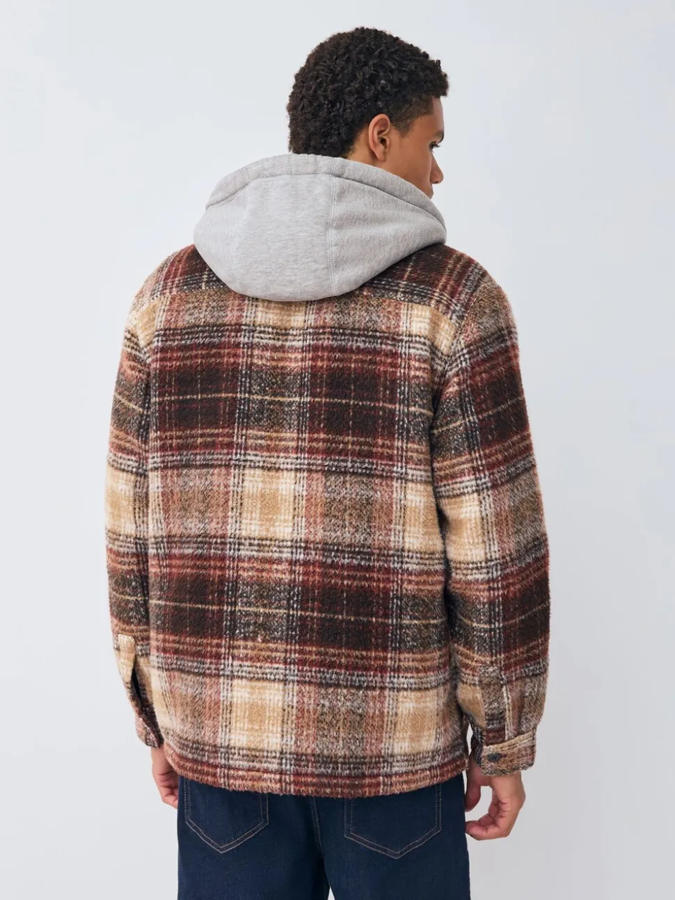 Roestbruin - Borg gevoerd ruit overshirt met capuchon