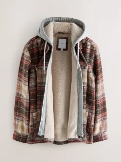 Roestbruin - Borg gevoerd ruit overshirt met capuchon