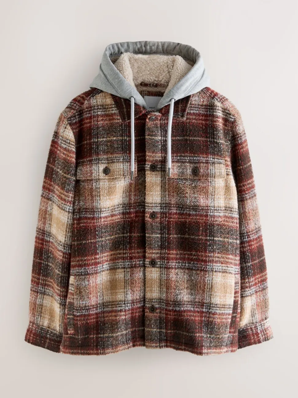 Roestbruin - Borg gevoerd ruit overshirt met capuchon