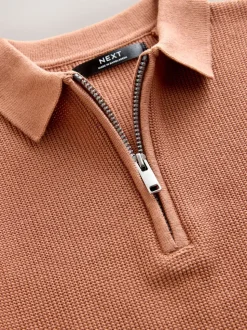 Roestbruin - Gebreid poloshirt met rits bij de hals en lange mouwen (3-16jr)