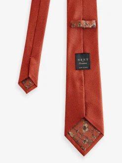 Roestbruin - Set met textuurrijke stropdas en pochet