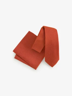 Roestbruin - Set met textuurrijke stropdas en pochet