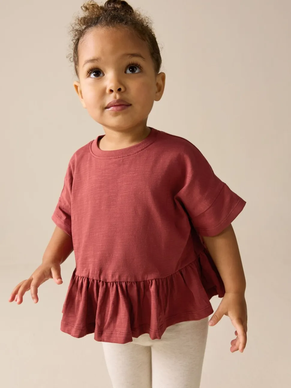 Roestbruin - T-shirt met peplum en korte mouwen (3mnd -7jr)