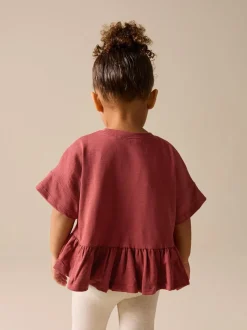 Roestbruin - T-shirt met peplum en korte mouwen (3mnd -7jr)
