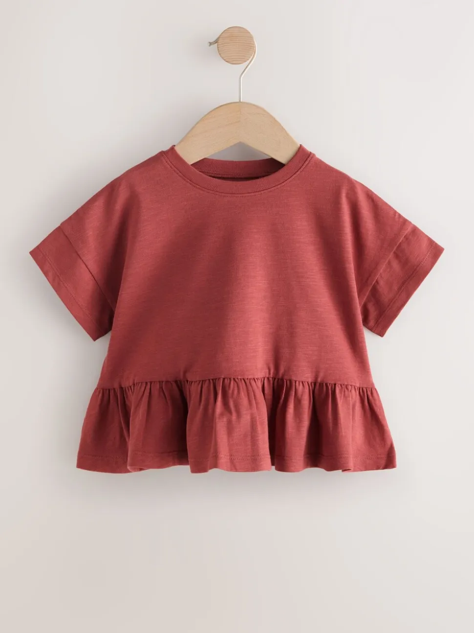 Roestbruin - T-shirt met peplum en korte mouwen (3mnd -7jr)