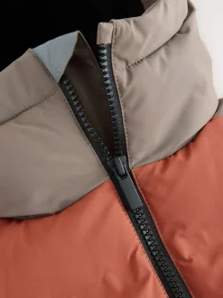 Roestbruine Kleurblokken - Regenbestendige gewatteerde jas met microfleece voering (3-17jr)