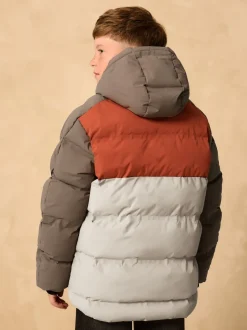 Roestbruine Kleurblokken - Regenbestendige gewatteerde jas met microfleece voering (3-17jr)