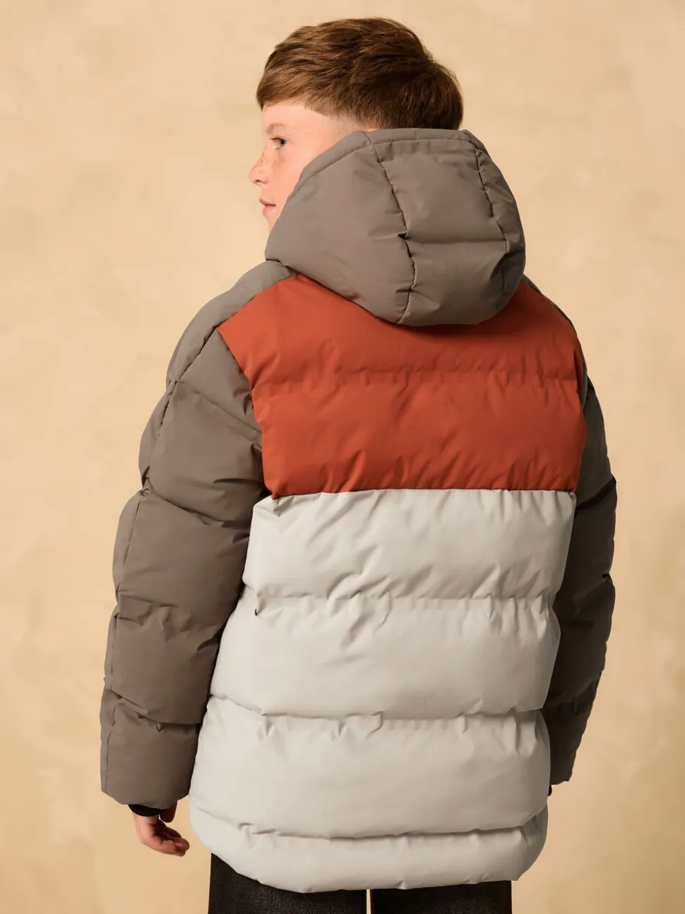 Roestbruine Kleurblokken - Regenbestendige gewatteerde jas met microfleece voering (3-17jr)