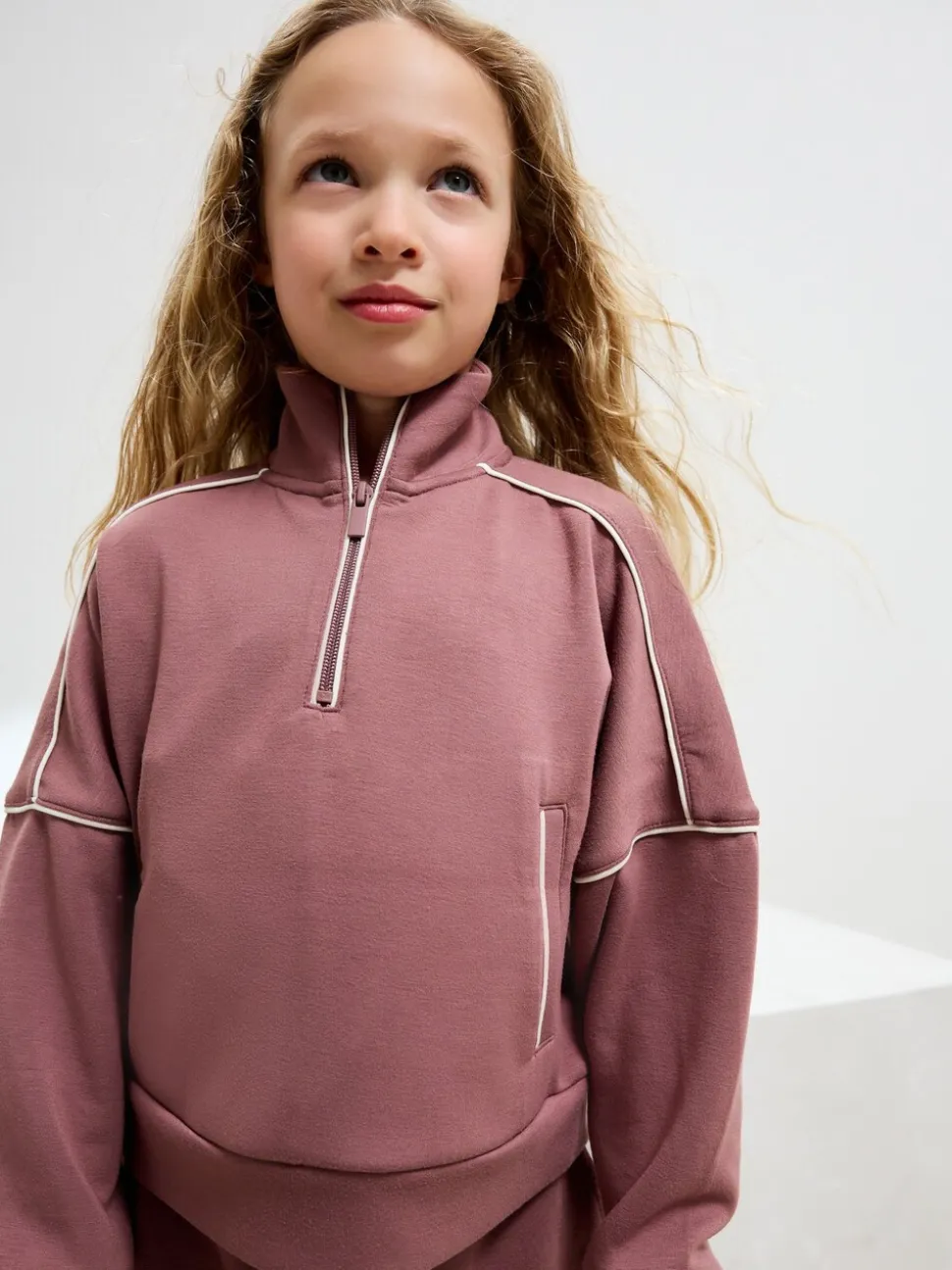Roestbruin-roze - Set van superzachte joggingbroek met rits, ronde hals en wijde pijpen (3-16jr)