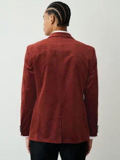 Roestkleurig met bloemenprint - Slim Fit - Fluwelen blazer met patroon