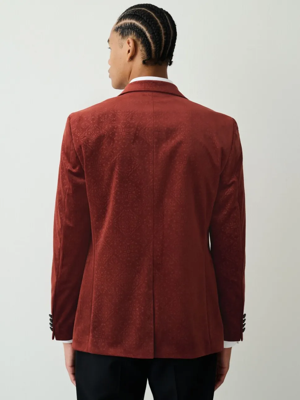 Roestkleurig met bloemenprint - Slim Fit - Fluwelen blazer met patroon