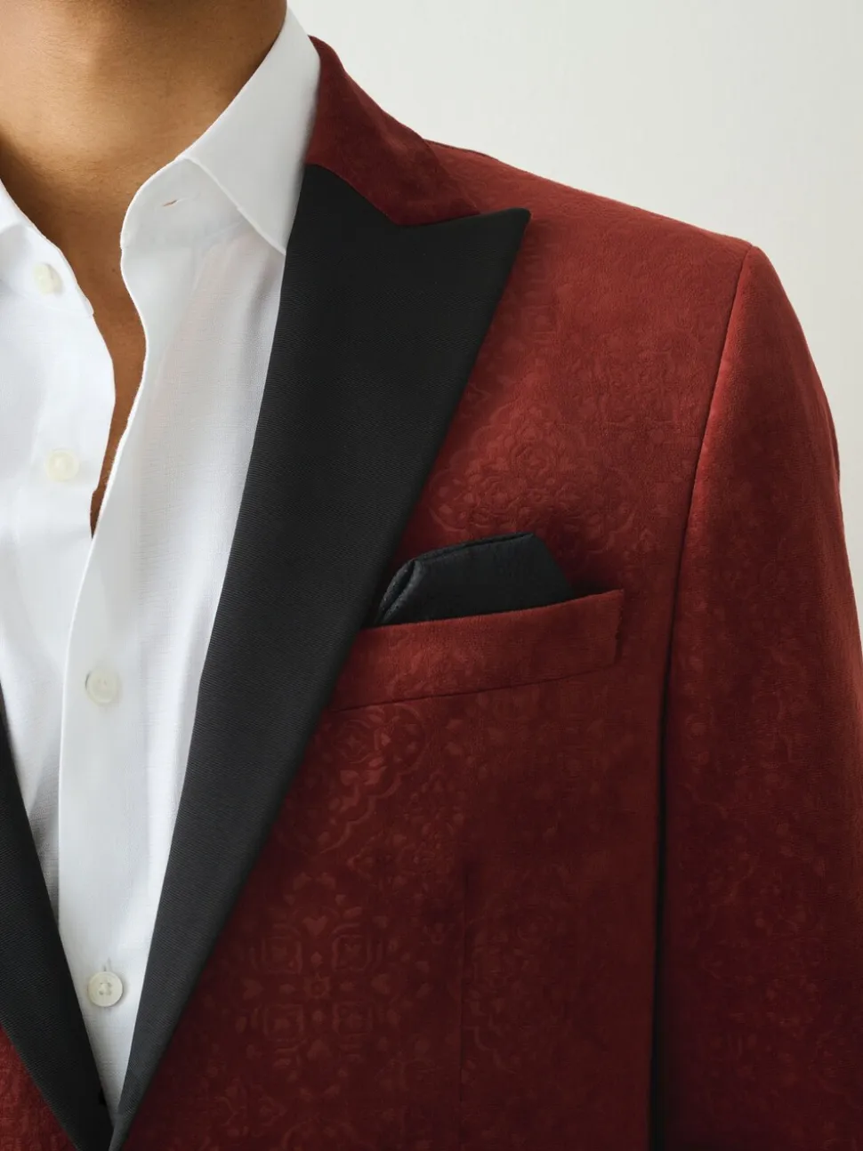 Roestkleurig met bloemenprint - Slim Fit - Fluwelen blazer met patroon