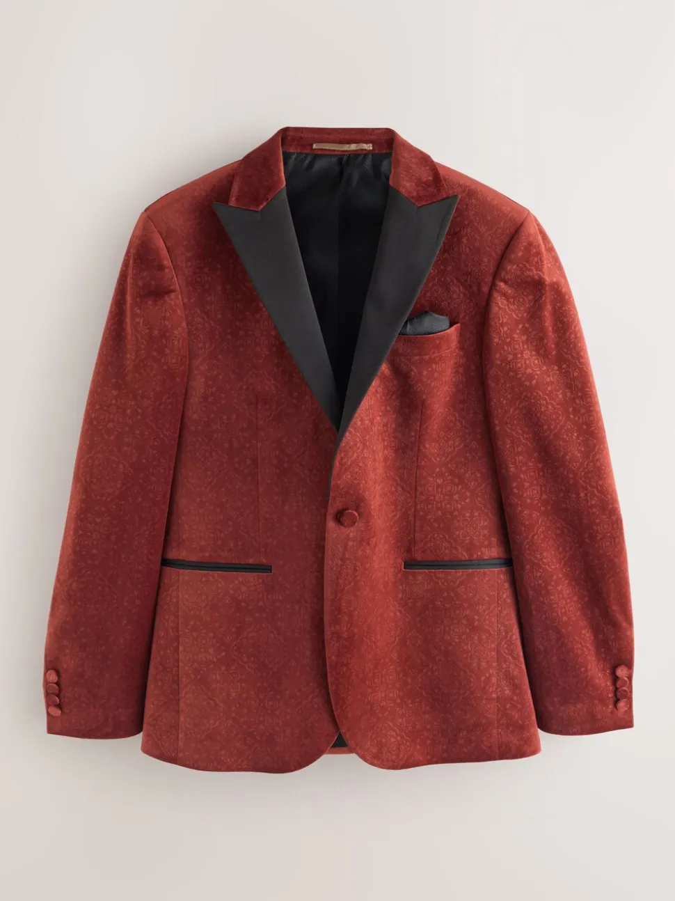 Roestkleurig met bloemenprint - Slim Fit - Fluwelen blazer met patroon