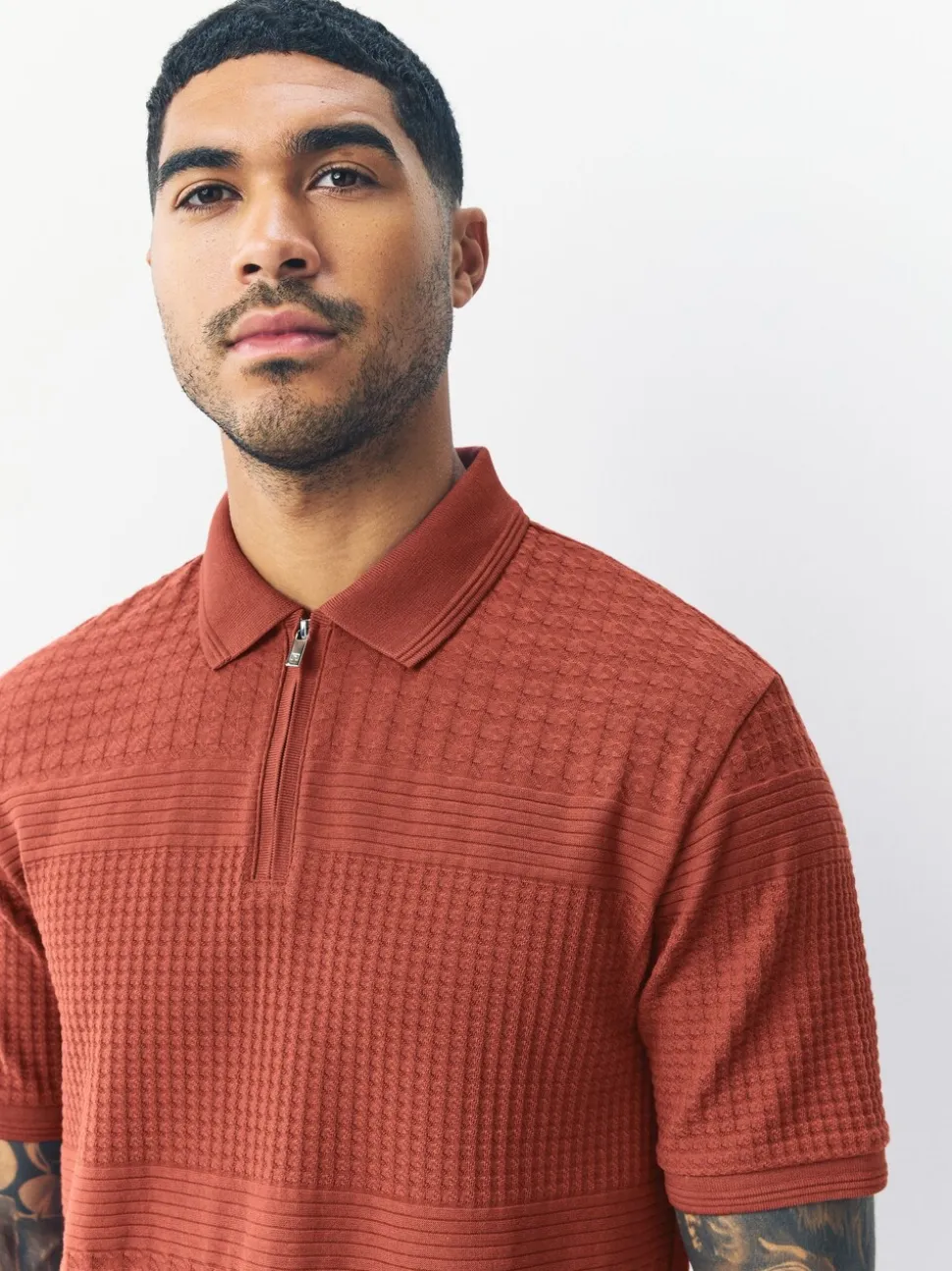 Roestrood - Normale Pasvorm - Net jacquard poloshirt