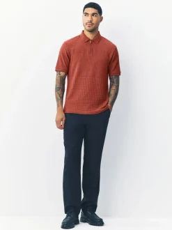 Roestrood - Normale Pasvorm - Net jacquard poloshirt