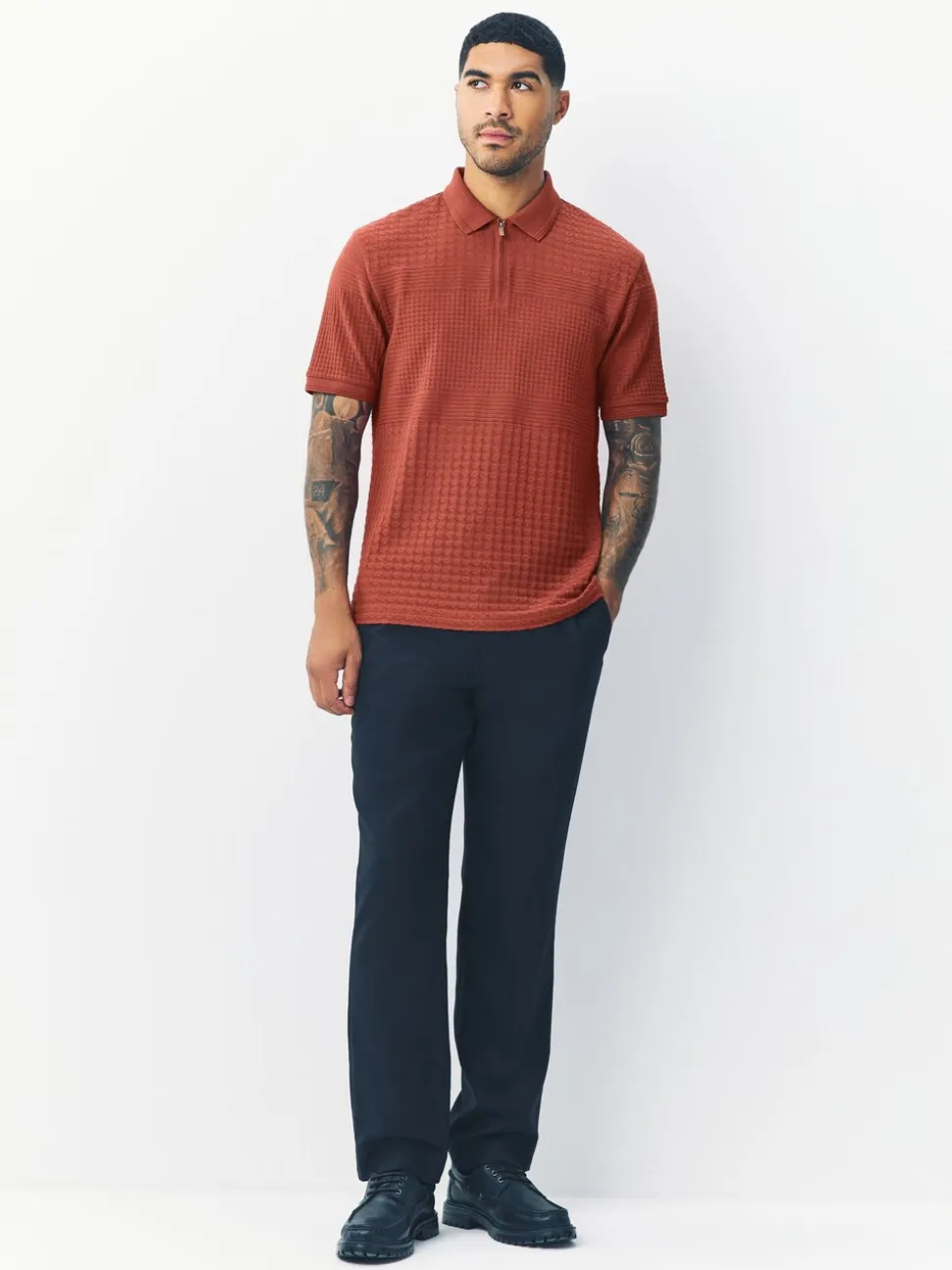 Roestrood - Normale Pasvorm - Net jacquard poloshirt