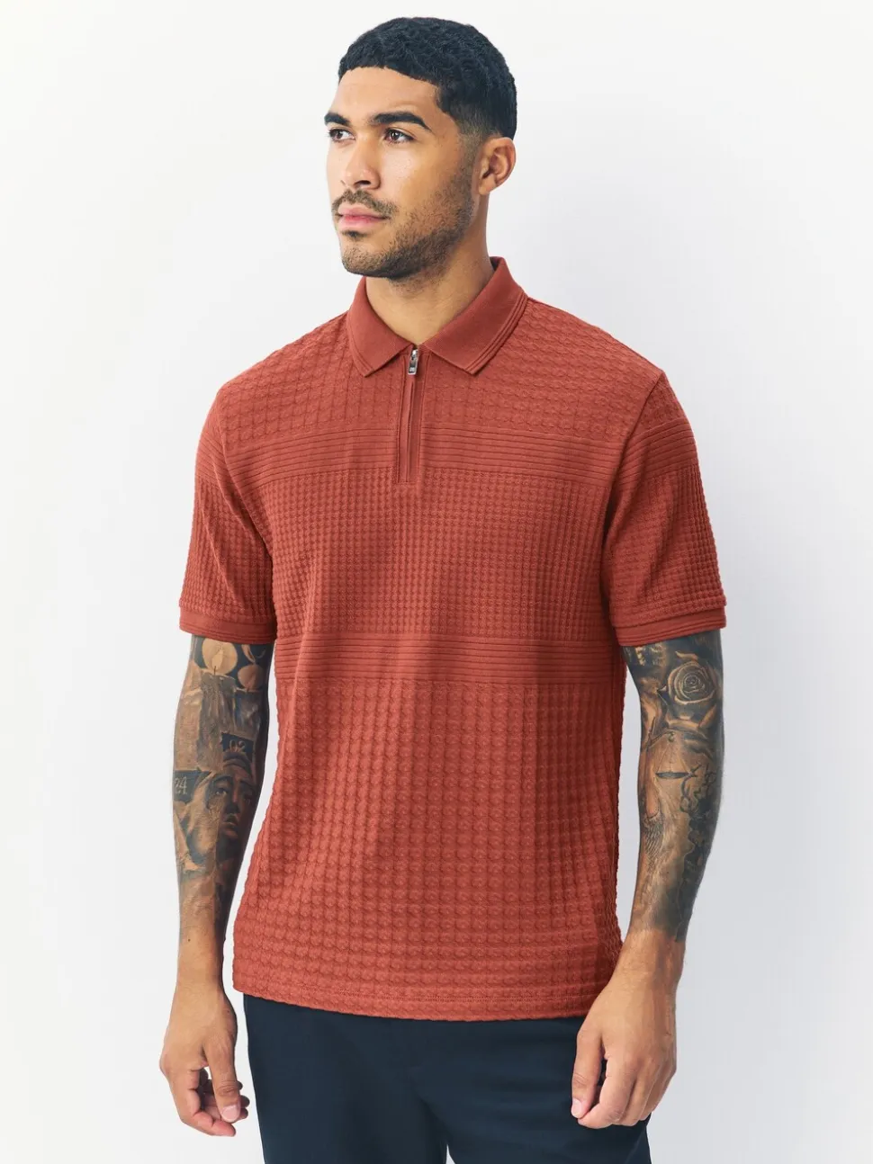 Roestrood - Normale Pasvorm - Net jacquard poloshirt