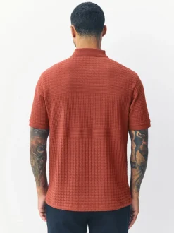 Roestrood - Normale Pasvorm - Net jacquard poloshirt