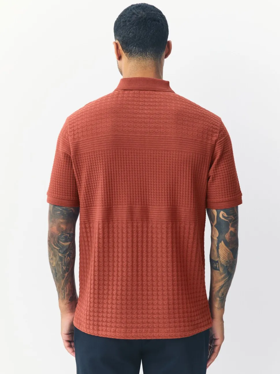 Roestrood - Normale Pasvorm - Net jacquard poloshirt