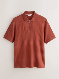 Roestrood - Normale Pasvorm - Net jacquard poloshirt