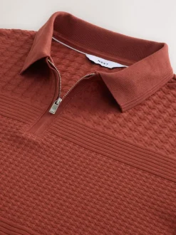 Roestrood - Normale Pasvorm - Net jacquard poloshirt
