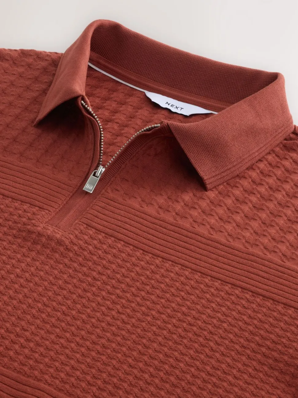 Roestrood - Normale Pasvorm - Net jacquard poloshirt