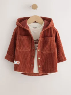 Roestrood - Set van 2 Pieces van corduroy overshirt en T-shirt Met capuchon (3mnd -7jr)