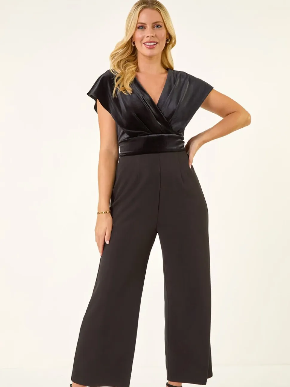 Roman Petite Velvet Contrast Jumpsuit