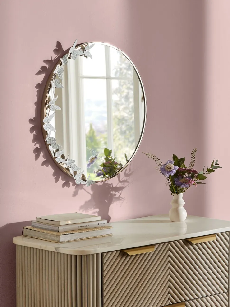 Ronde wandspiegel met vlinders