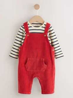 Rood - Corduroy bretelbroeken en Bodysuit set (0mnd-2jr)