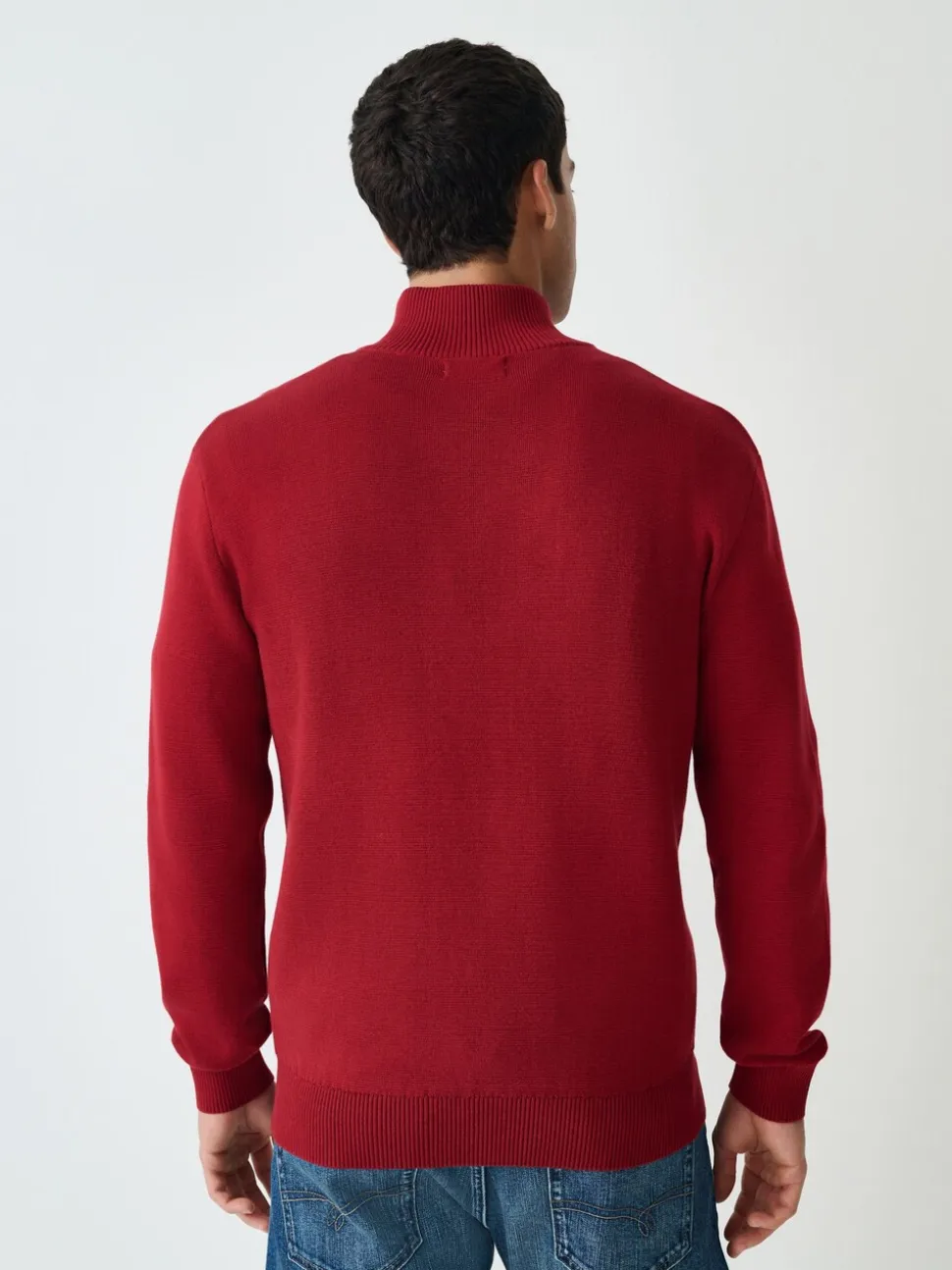 Rood - Effen - Regular fit 100% katoenen premium trui met korte rits