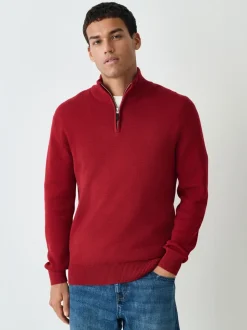 Rood - Effen - Regular fit 100% katoenen premium trui met korte rits