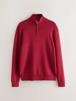 Rood - Effen - Regular fit 100% katoenen premium trui met korte rits