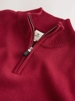 Rood - Effen - Regular fit 100% katoenen premium trui met korte rits