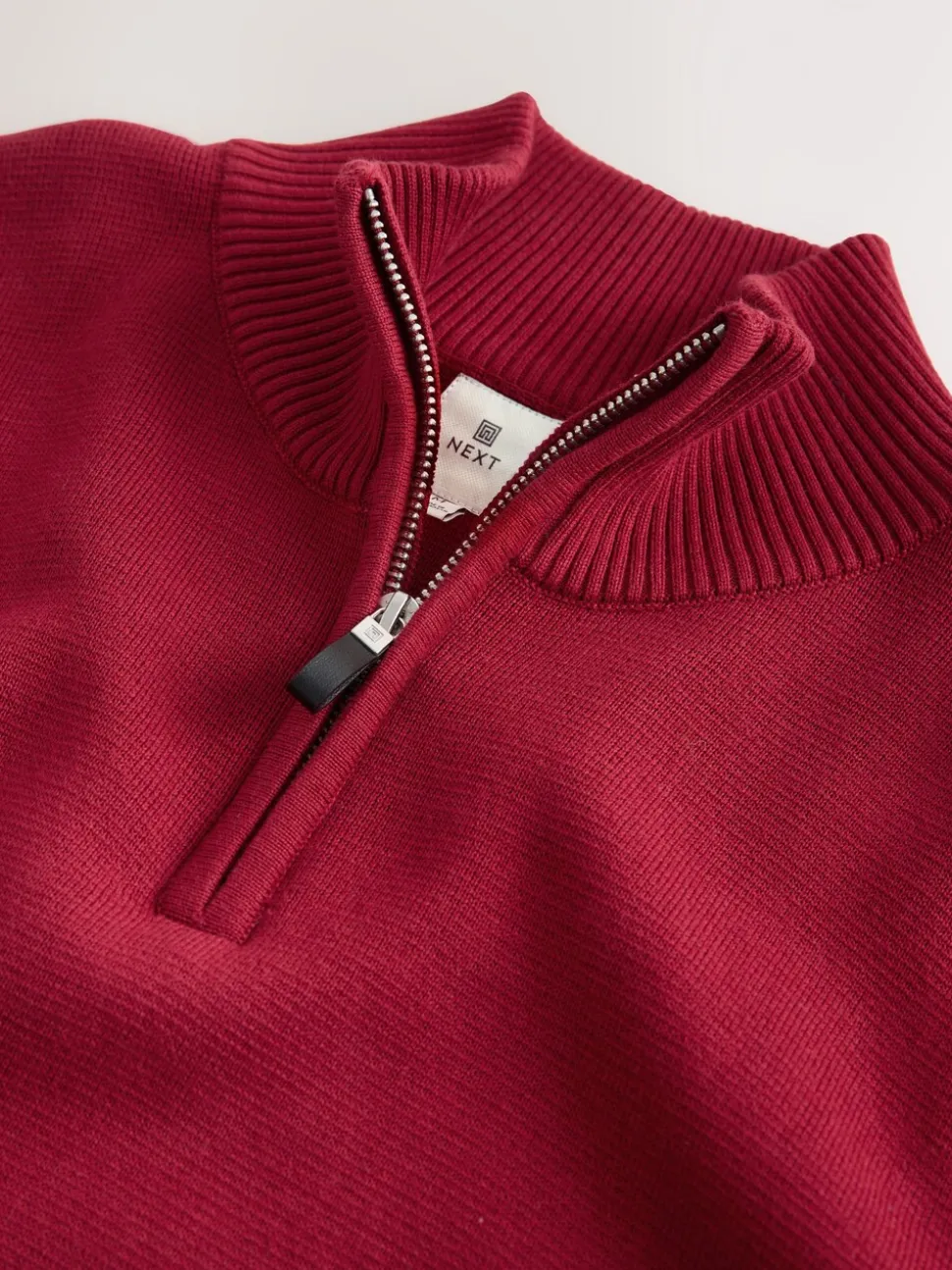Rood - Effen - Regular fit 100% katoenen premium trui met korte rits